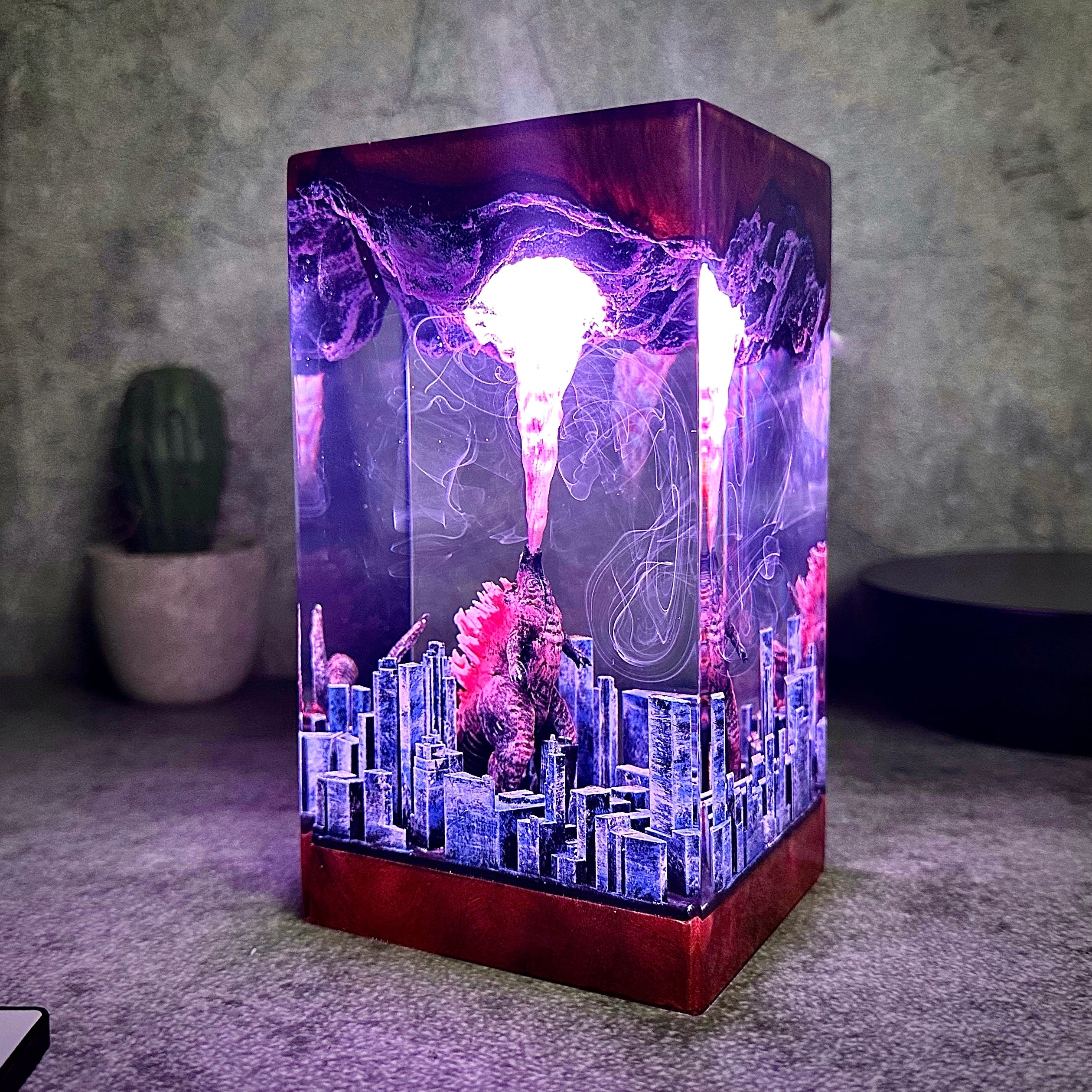 Gozilla Atomic breath city resin lamp