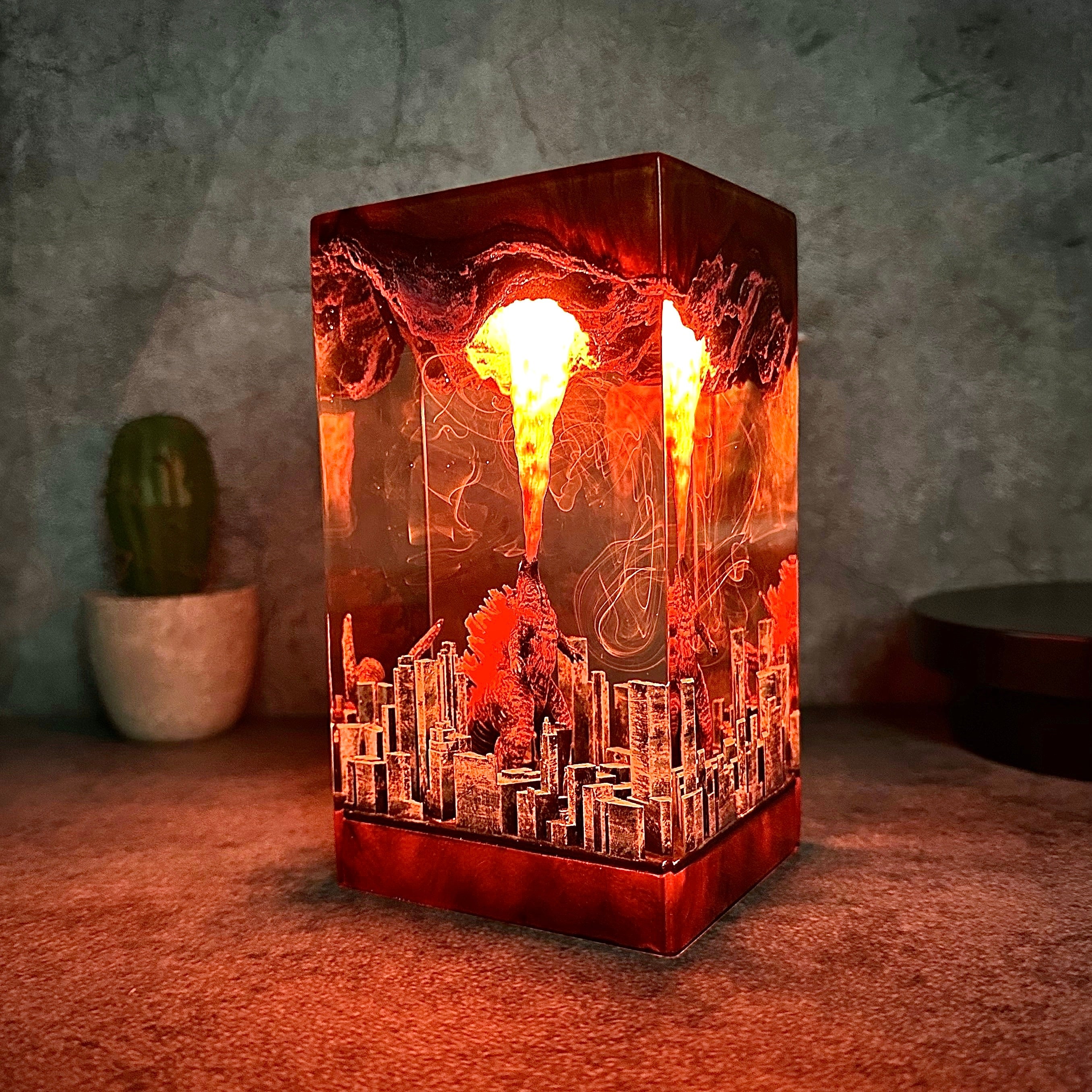 Gozilla Atomic breath city resin lamp