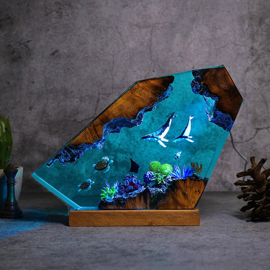 Ocean resin lamps 2 turtles, rays and 2 blue whales