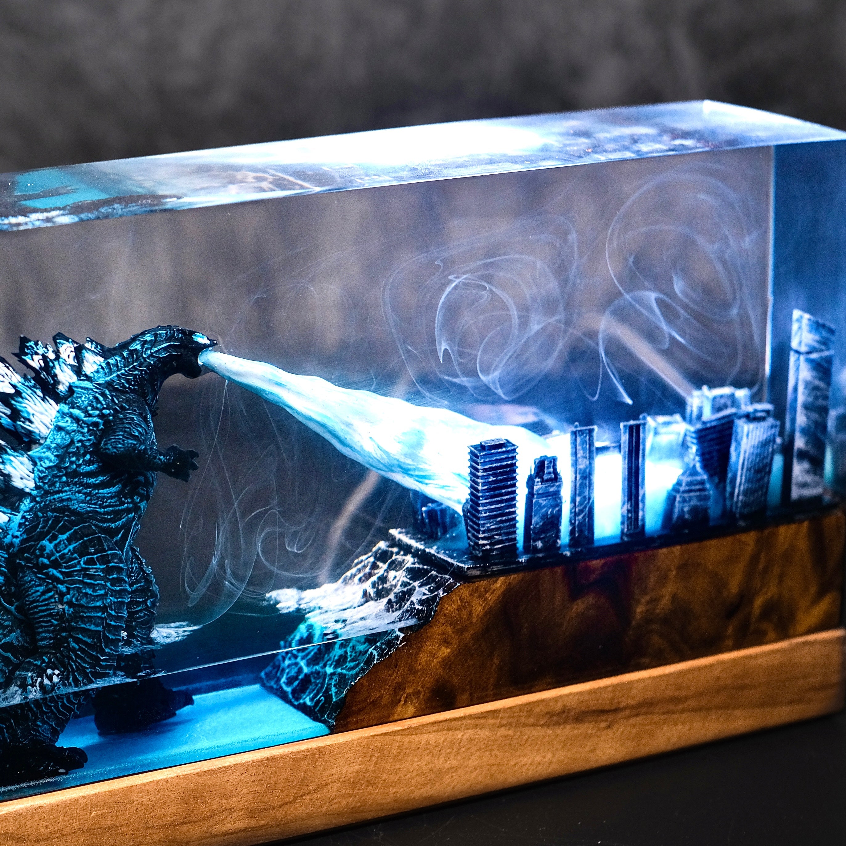 Godzilla in rectangle city Resin lamp