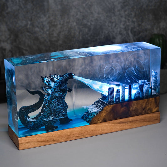 Godzilla in rectangle city Resin lamp