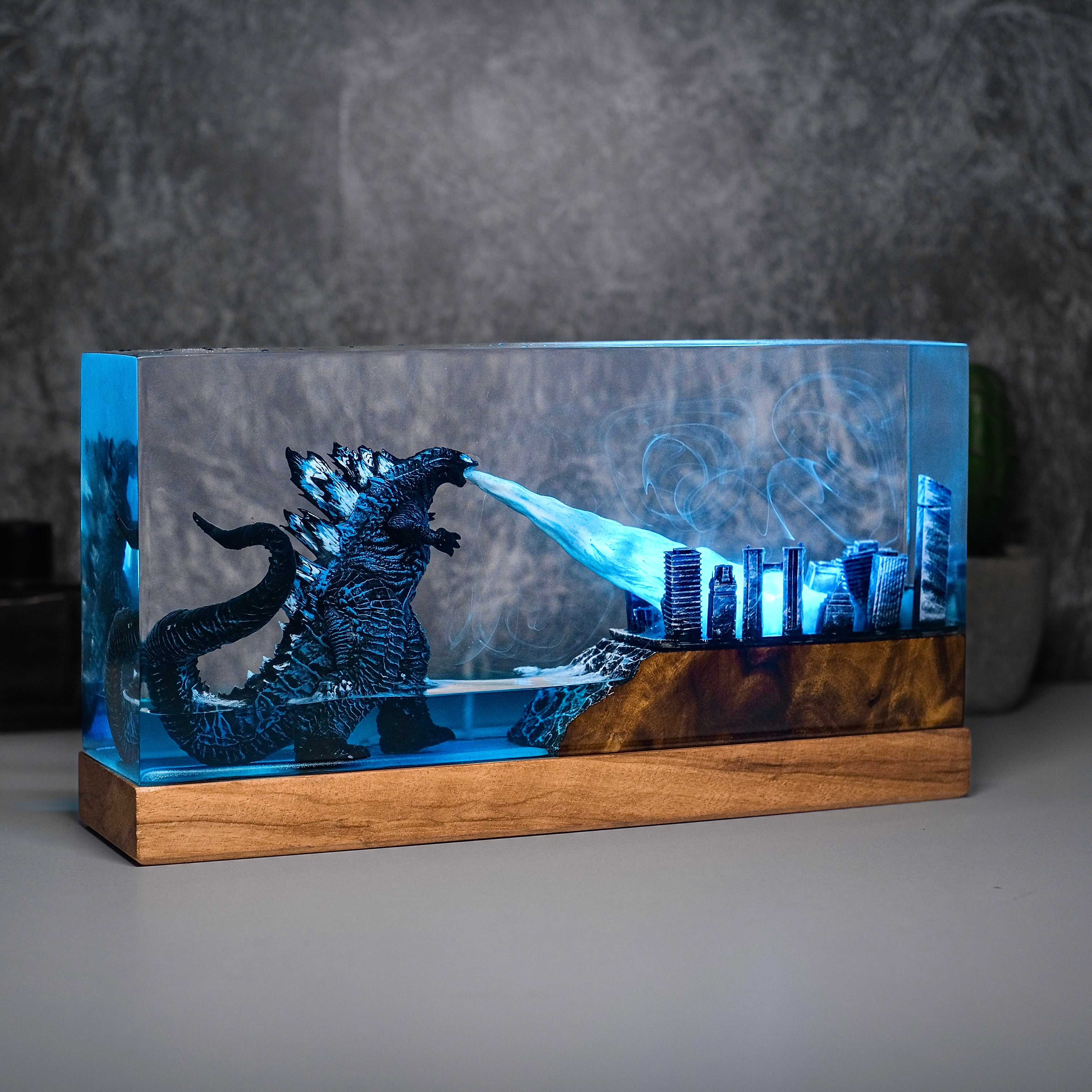 Godzilla in rectangle city Resin lamp