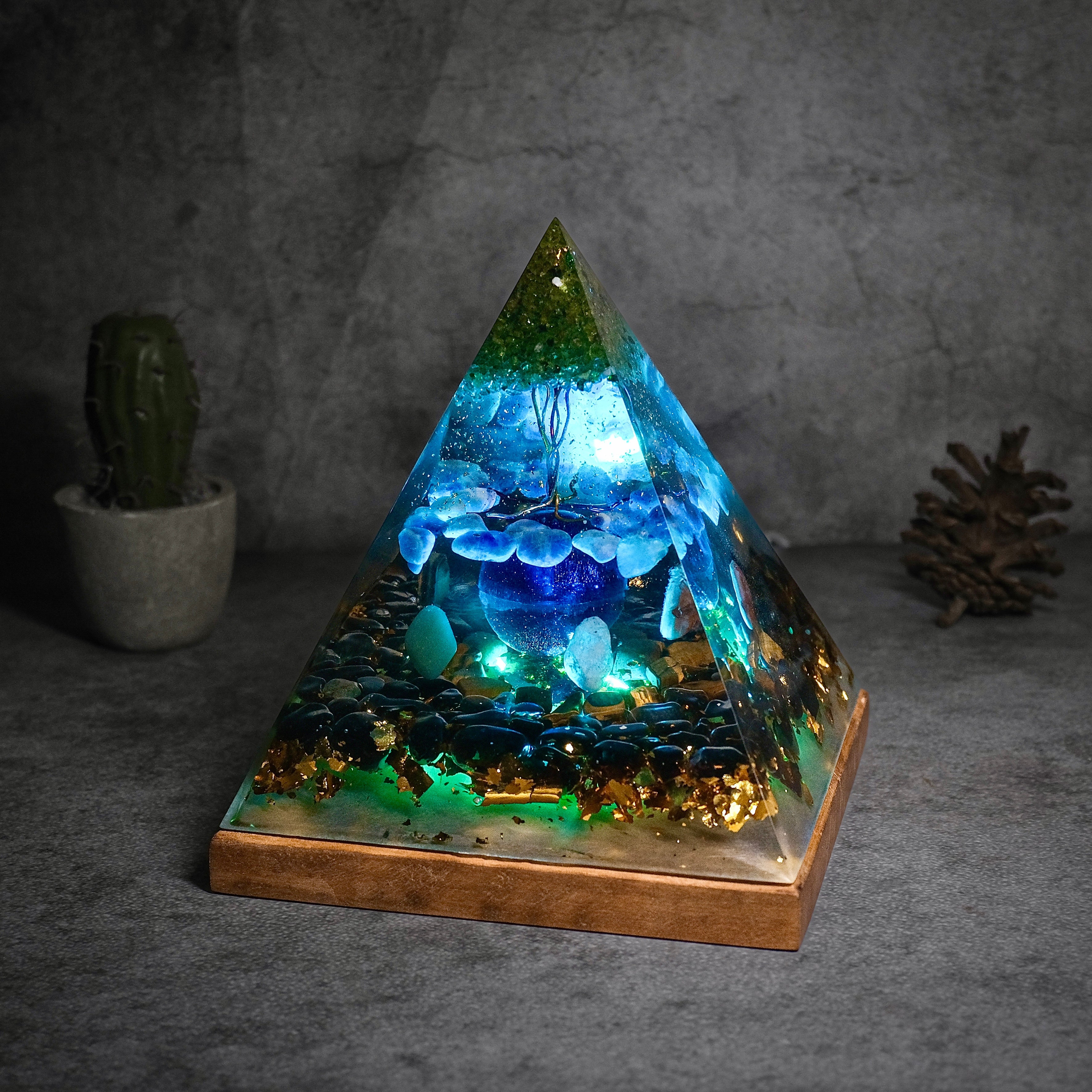 Unique color changing resin Pyramid lamp